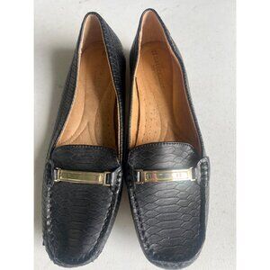 Naturalizer Black Faux Snakeskin Loafers Women’s Size 8 Gold Accent